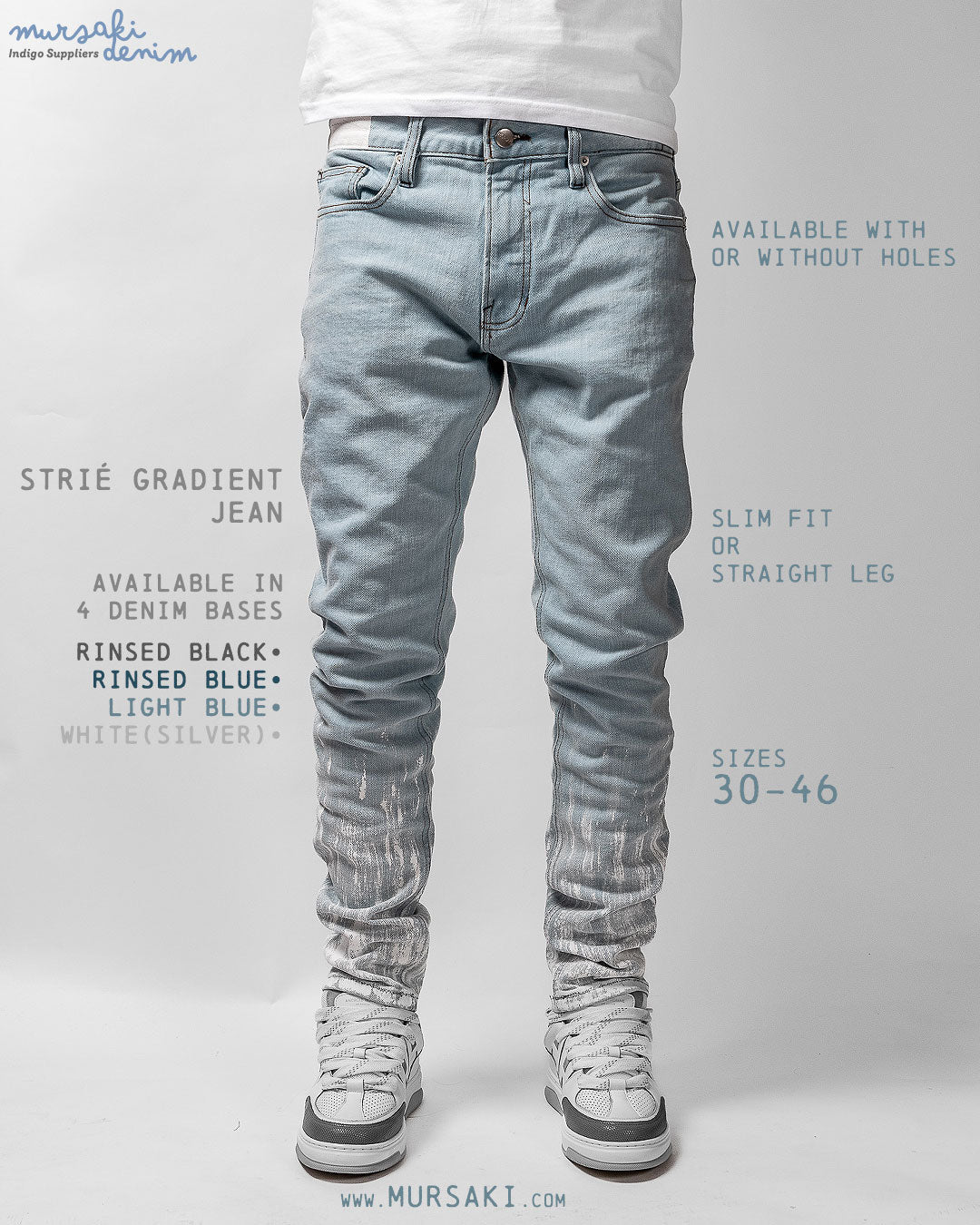 Mursaki Denim Strié Gradient Jean 340-108LB (Light Blue/White)