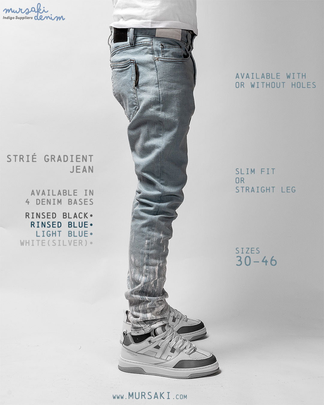Mursaki Denim Strié Gradient Jean 340-108LB (Light Blue/White)