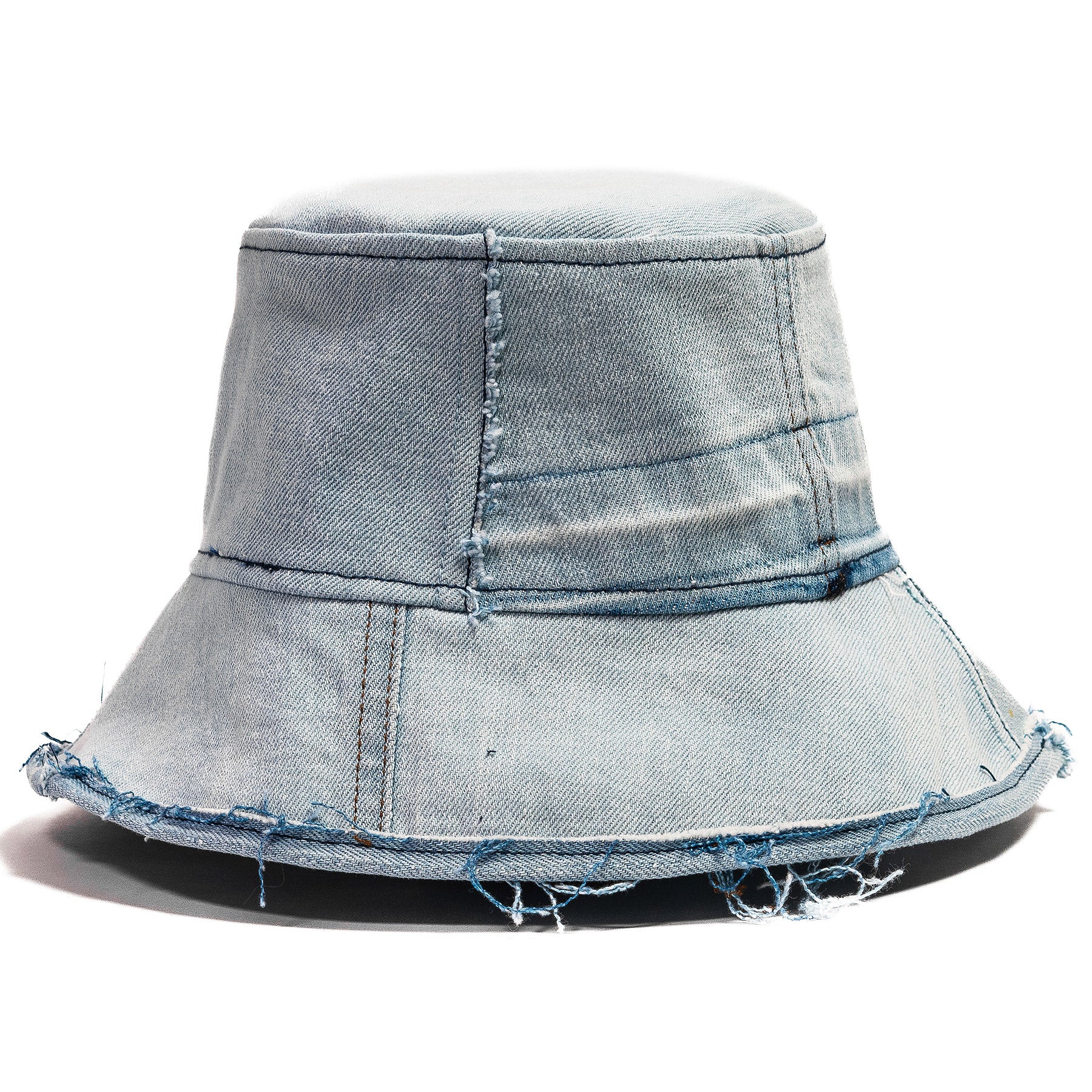 Mursaki Denim Raw Edge Bucket Hat - Light Blue