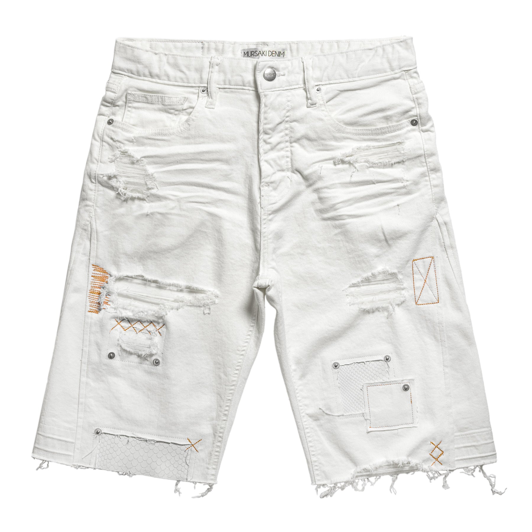 Mursaki Denim Chop Shop Short (White/Snake) 345-092