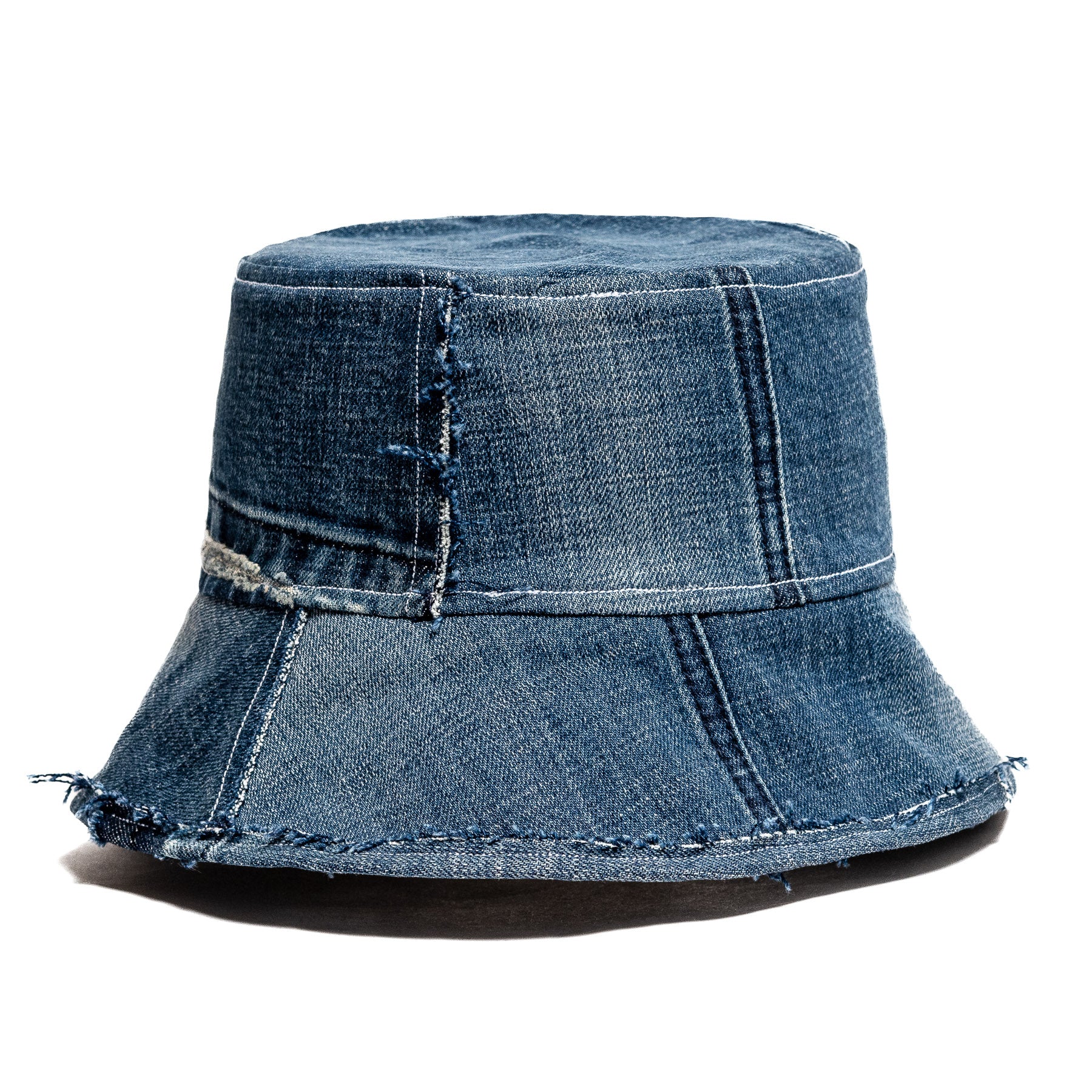Mursaki Denim Raw Edge Bucket Hat - Medium Blue