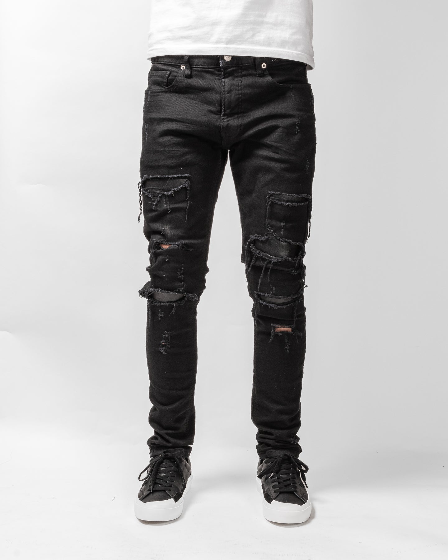 Mursaki Denim Leather Repair Jean 34N-114(Onyx/Nappa leather)