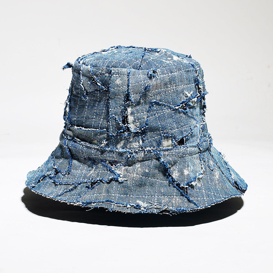 Mursaki Denim Bucket Hat - Patchwork Light Blue