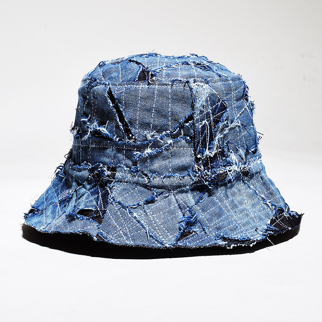 Mursaki Denim Bucket Hat - Patchwork Medium Blue