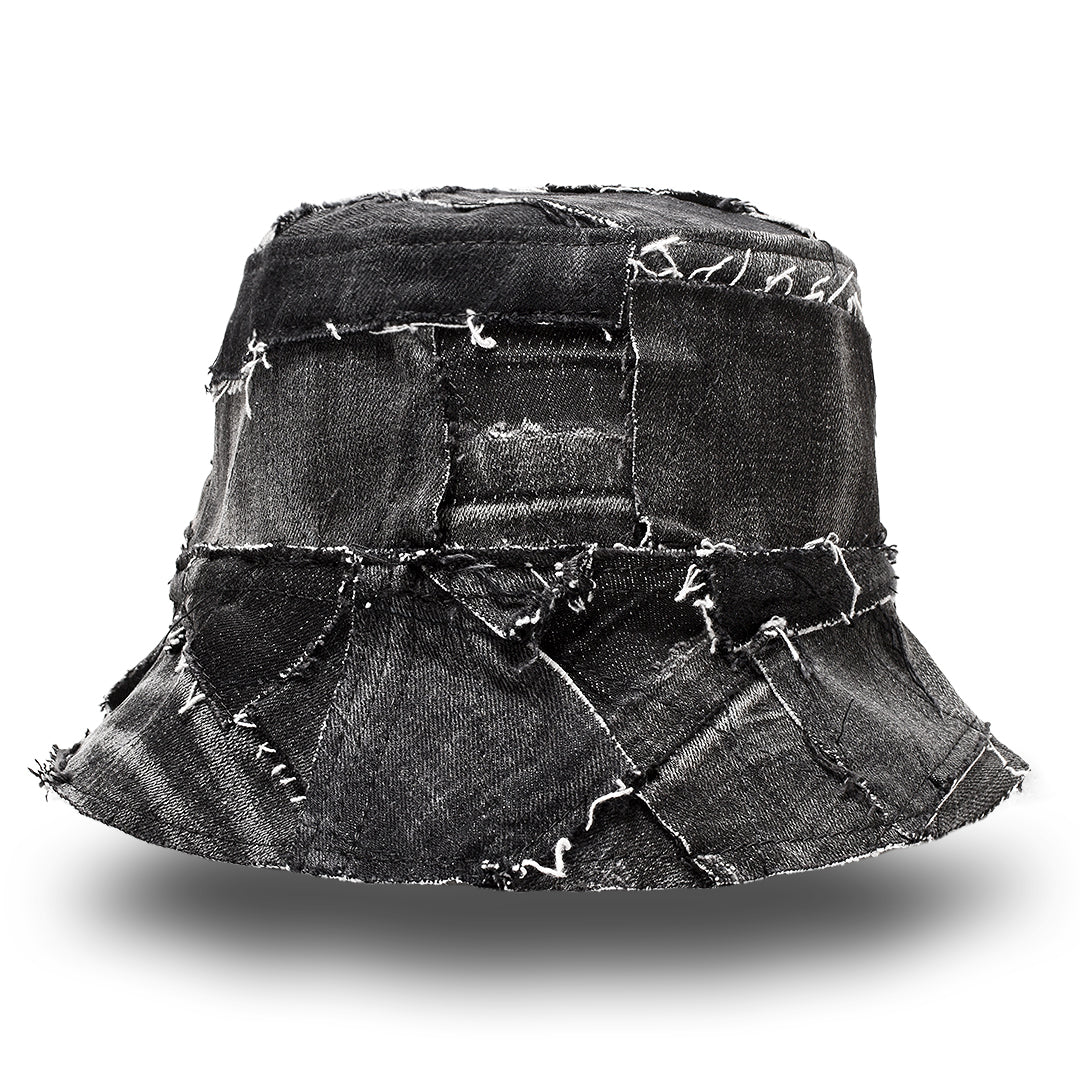 Mursaki Denim Bucket Hat - Patchwork Washed Black display picture 1
