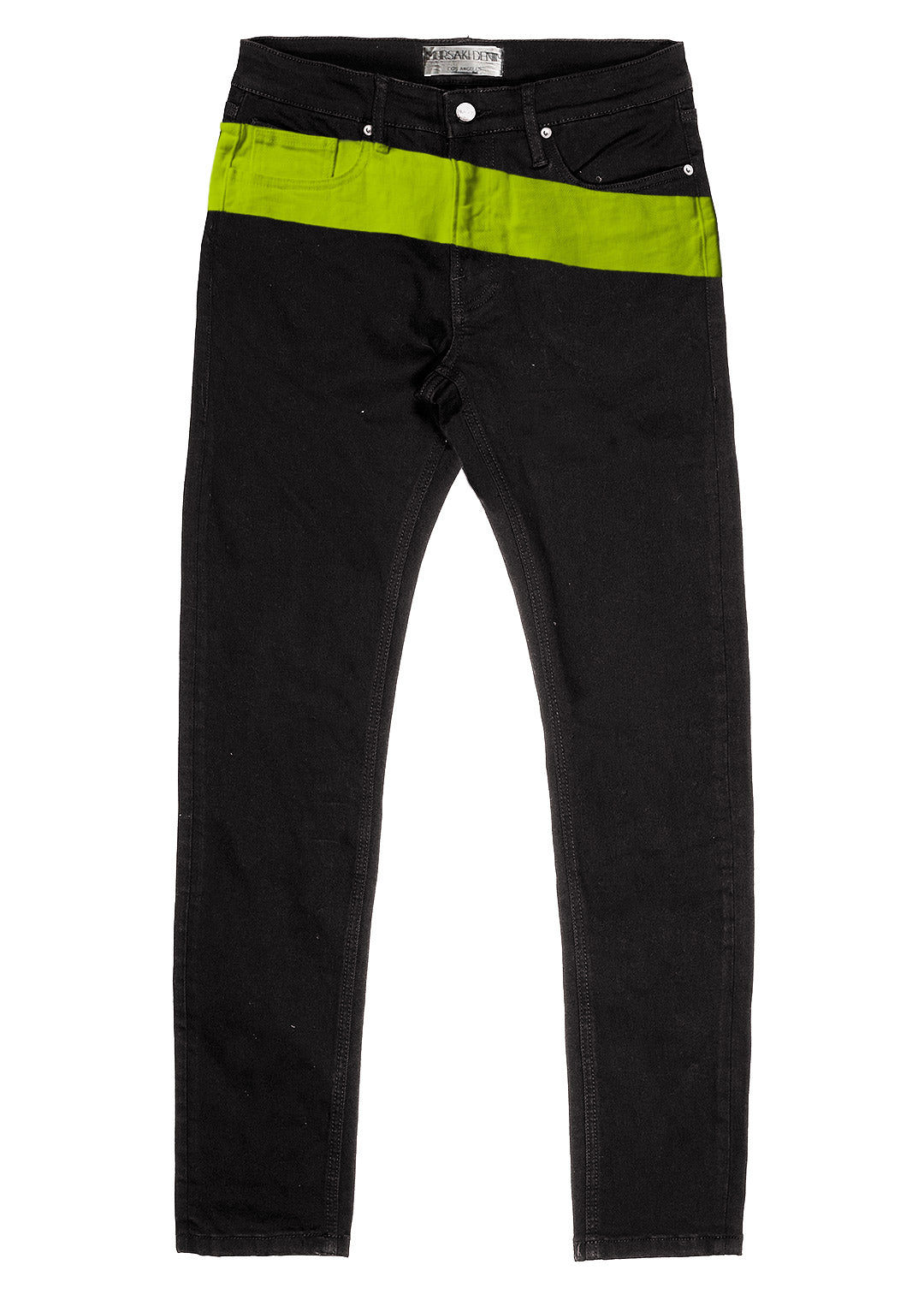 Jeans with store lime green stripe