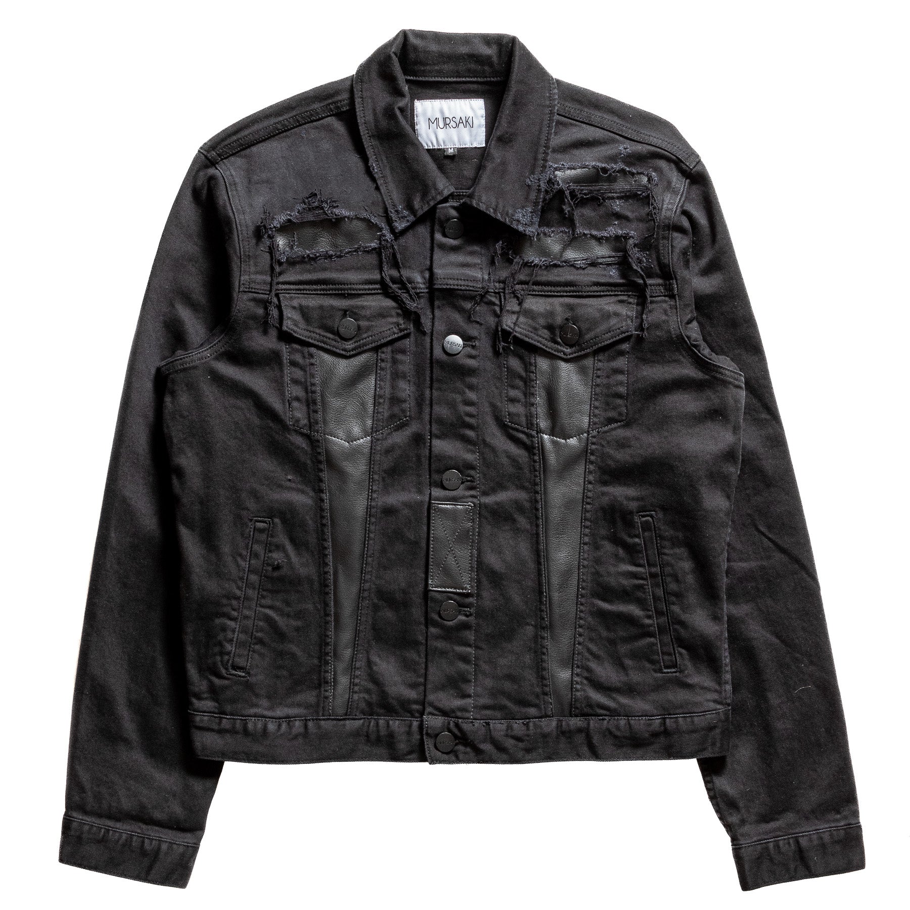 Mursaki Leather Repair Jacket Black 34N-414(Black Denim/Nappa Leather)