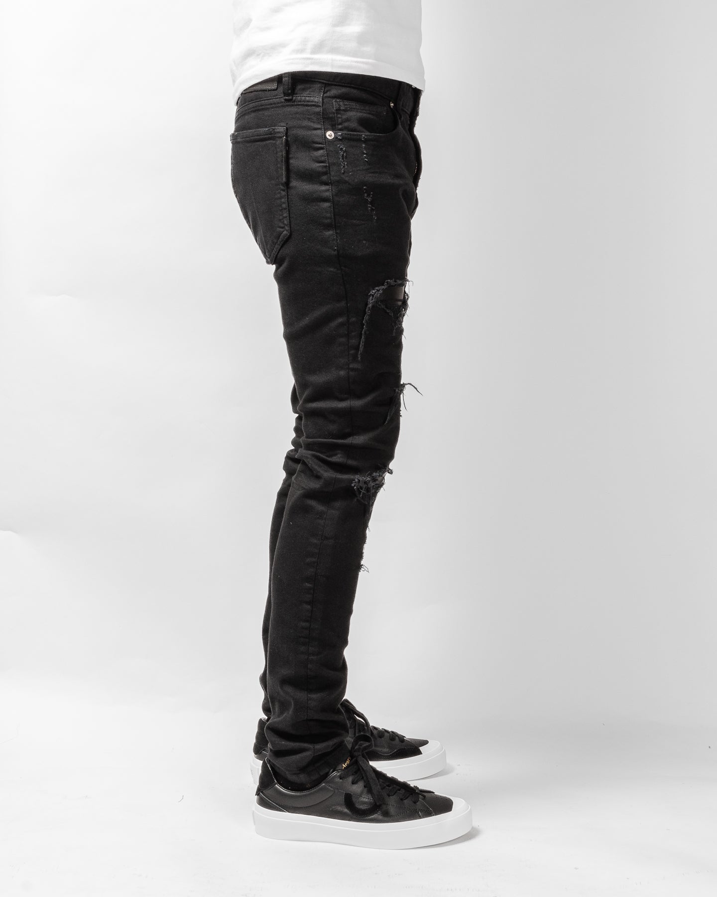 Mursaki Denim Leather Repair Jean 34N-114(Onyx/Nappa leather)