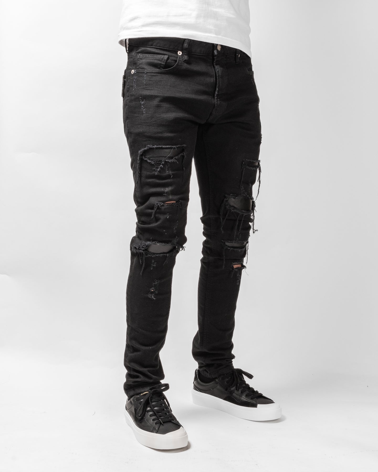 Mursaki Denim Leather Repair Jean 34N-114(Onyx/Nappa leather)