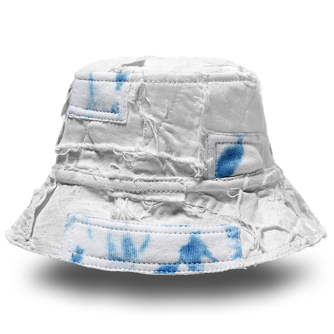 Mursaki Denim Bucket Hat - Patchwork Dyed White