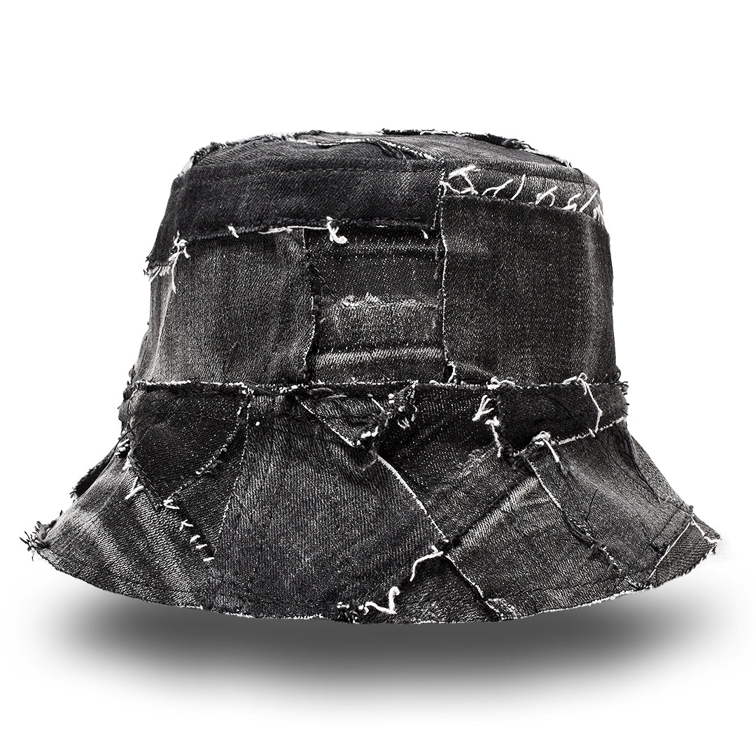 Mursaki Denim Bucket Hat - Patchwork Washed Black