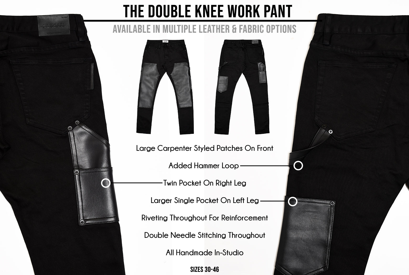 Mursaki Denim Double Knee Work Jean 308-107DKB - Black/Choose - Mursaki