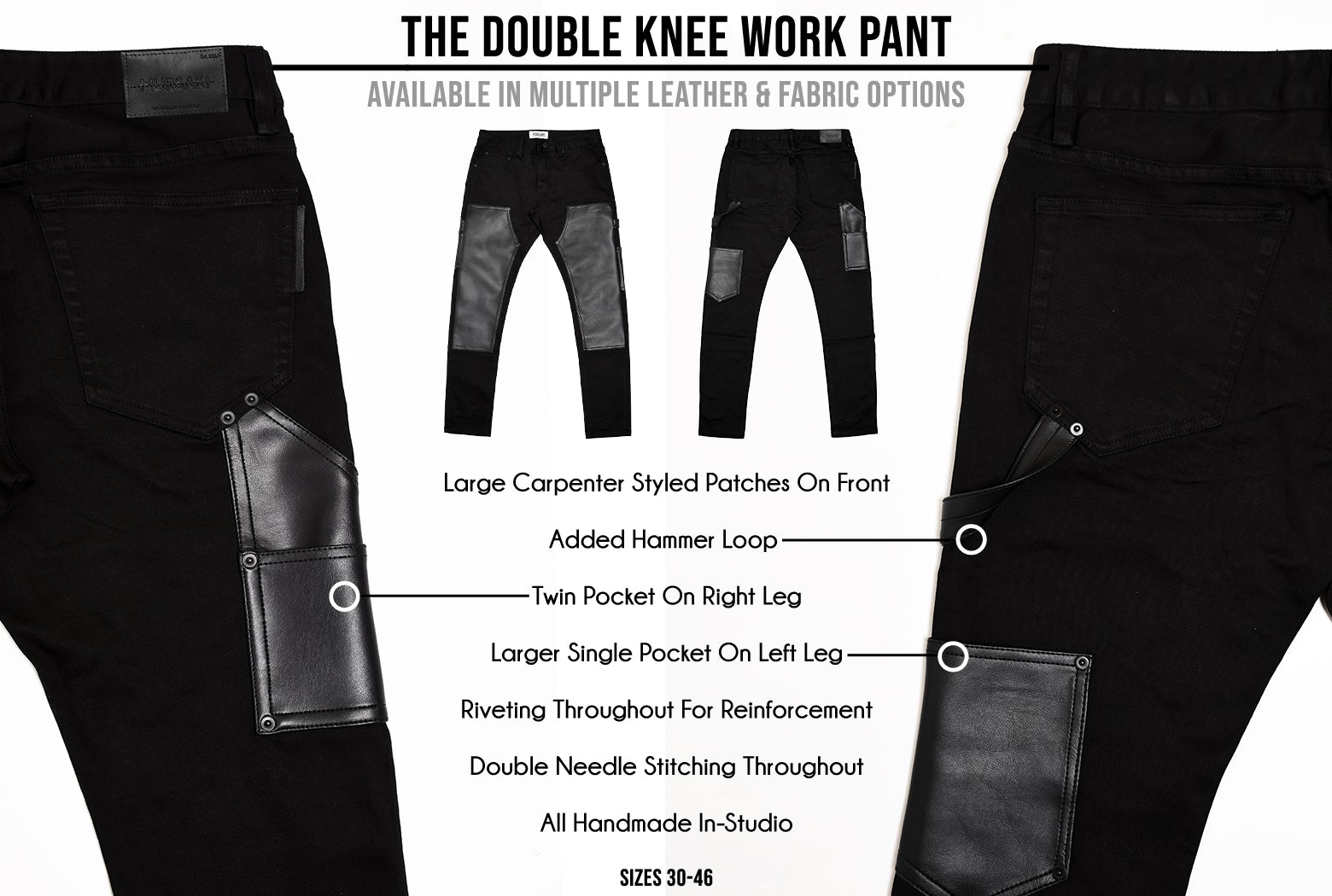 Mursaki Denim Double Knee Work Jean (Black/Black Denim)308-107DKBD - Mursaki