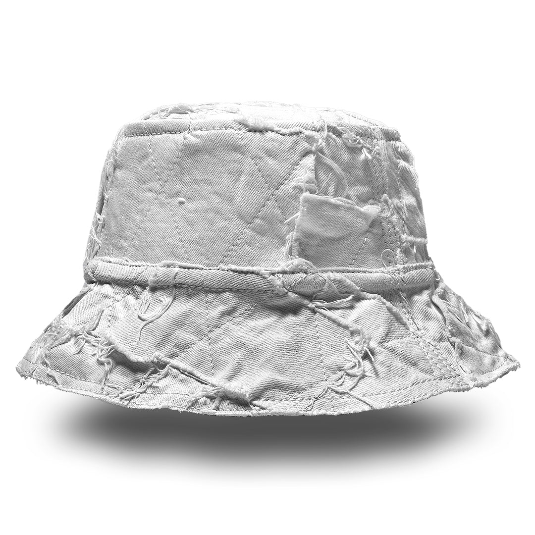 Mursaki Denim Bucket Hat - Patchwork White